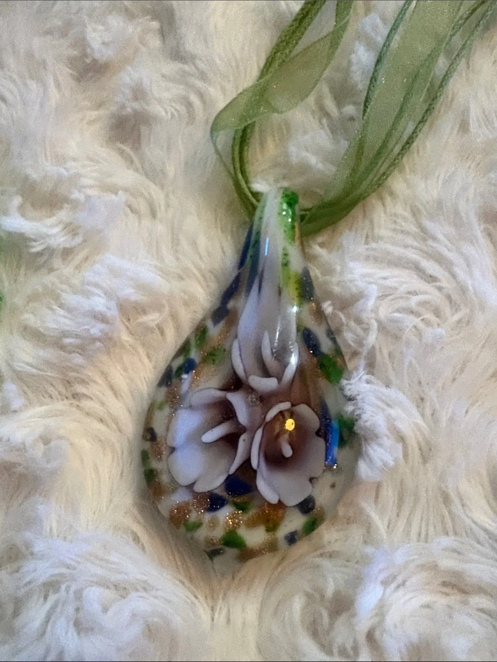 Glass teardrop necklace with beaded bracelet 2 pc
